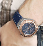 Buy Shop Guess Rigor Analog Blue Dial Blue Denim Strap Watch For Men - W0040G6 USA Online