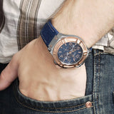 Buy Shop Guess Rigor Analog Blue Dial Blue Denim Strap Watch For Men - W0040G6 USA Online