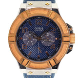 Buy Shop Guess Rigor Analog Blue Dial Blue Denim Strap Watch For Men - W0040G6 USA Online