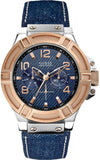 Buy Shop Guess Rigor Analog Blue Dial Blue Denim Strap Watch For Men - W0040G6 USA Online
