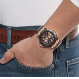 Buy Shop Guess Rigor Analog Brown Dial Brown Leather Strap Watch For Men - W0040G3 USA Online