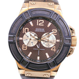 Buy Shop Guess Rigor Analog Brown Dial Brown Leather Strap Watch For Men - W0040G3 USA Online