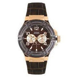 Buy Shop Guess Rigor Analog Brown Dial Brown Leather Strap Watch For Men - W0040G3 USA Online