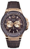 Buy Shop Guess Rigor Analog Brown Dial Brown Leather Strap Watch For Men - W0040G3 USA Online