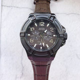 Buy Shop Guess Rigor Analog Quartz Black Dial Brown Leather Strap Watch For Men - W0040G2 USA Online