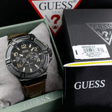 Buy Shop Guess Rigor Analog Quartz Black Dial Brown Leather Strap Watch For Men - W0040G2 USA Online
