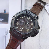 Buy Shop Guess Rigor Analog Quartz Black Dial Brown Leather Strap Watch For Men - W0040G2 USA Online