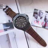 Buy Shop Guess Rigor Analog Quartz Black Dial Brown Leather Strap Watch For Men - W0040G2 USA Online