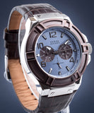 Buy Shop Guess Rigor Analogue Quartz Blue Dial Brown Leather Strap Watch For Men - W0040G10 USA Online