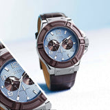 Buy Shop Guess Rigor Analogue Quartz Blue Dial Brown Leather Strap Watch For Men - W0040G10 USA Online