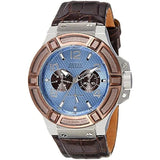 Buy Shop Guess Rigor Analogue Quartz Blue Dial Brown Leather Strap Watch For Men - W0040G10 USA Online