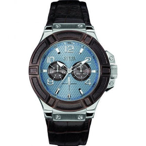 Buy Shop Guess Rigor Analogue Quartz Blue Dial Brown Leather Strap Watch For Men - W0040G10 USA Online