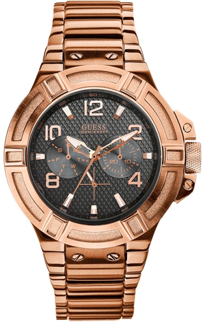 Buy Shop Guess Rigor Multi Function Black Dial Rose Gold Steel Strap Watch For Men - W0218G3 USA Online
