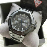 Buy Shop Guess Rigor Multifunction Black Dial Black Steel Strap Watch For Men - W0218G1 USA Online