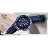 Buy Shop Guess Rigor Multifunction Chronograph Blue Dial Blue Leather Strap Watch For Men - W0040G7 USA Online