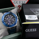 Buy Shop Guess Rigor Multifunction Chronograph Blue Dial Blue Leather Strap Watch For Men - W0040G7 USA Online