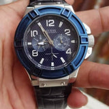Buy Shop Guess Rigor Multifunction Chronograph Blue Dial Blue Leather Strap Watch For Men - W0040G7 USA Online