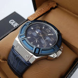 Buy Shop Guess Rigor Multifunction Chronograph Blue Dial Blue Leather Strap Watch For Men - W0040G7 USA Online