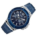 Buy Shop Guess Rigor Multifunction Chronograph Blue Dial Blue Leather Strap Watch For Men - W0040G7 USA Online
