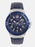 Buy Shop Guess Rigor Multifunction Chronograph Blue Dial Blue Leather Strap Watch For Men - W0040G7 USA Online