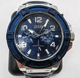 Buy Shop Guess Rigor Multifunction Chronograph Blue Dial Blue Leather Strap Watch For Men - W0040G7 USA Online