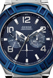 Buy Shop Guess Rigor Multifunction Chronograph Blue Dial Blue Leather Strap Watch For Men - W0040G7 USA Online