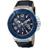 Buy Shop Guess Rigor Multifunction Chronograph Blue Dial Blue Leather Strap Watch For Men - W0040G7 USA Online