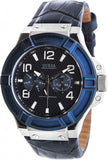 Buy Shop Guess Rigor Multifunction Chronograph Blue Dial Blue Leather Strap Watch For Men - W0040G7 USA Online