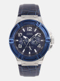 Buy Shop Guess Rigor Multifunction Chronograph Blue Dial Blue Leather Strap Watch For Men - W0040G7 USA Online