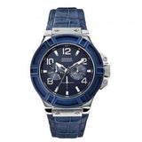 Buy Shop Guess Rigor Multifunction Chronograph Blue Dial Blue Leather Strap Watch For Men - W0040G7 USA Online