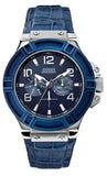 Buy Shop Guess Rigor Multifunction Chronograph Blue Dial Blue Leather Strap Watch For Men - W0040G7 USA Online