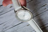 Buy Shop Guess Rosette Analog White Dial White Leather Strap Watch For Women - W75043L1 USA Online