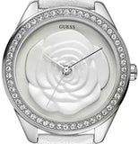 Buy Shop Guess Rosette Analog White Dial White Leather Strap Watch For Women - W75043L1 USA Online