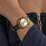 Buy Shop Guess Rumour Quartz Gold Dial Black Leather Strap Watch For Women - GW0689L2 USA Online