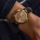 Buy Shop Guess Rumour Quartz Gold Dial Black Leather Strap Watch For Women - GW0689L2 USA Online