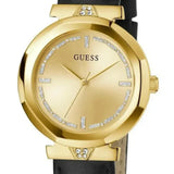 Buy Shop Guess Rumour Quartz Gold Dial Black Leather Strap Watch For Women - GW0689L2 USA Online