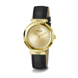 Buy Shop Guess Rumour Quartz Gold Dial Black Leather Strap Watch For Women - GW0689L2 USA Online