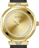 Buy Shop Guess Rumour Quartz Gold Dial Black Leather Strap Watch For Women - GW0689L2 USA Online