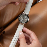 Buy Shop Guess Rumour Silver Dial White Leather Strap Watch For Women - GW0689L1 USA Online