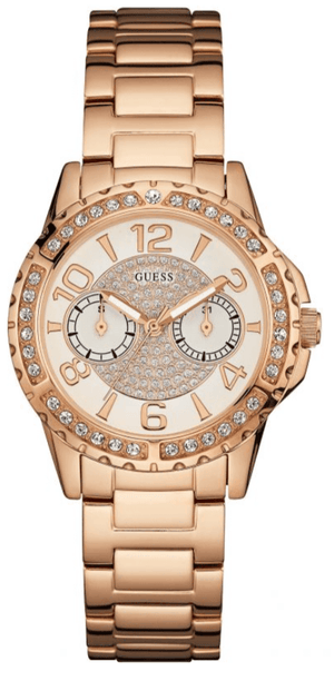 Buy Shop Guess Sassy Quartz White Dial Rose Gold Steel Strap Watch For Women - W0705L3 USA Online