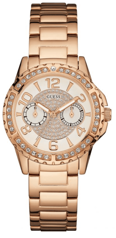Buy Shop Guess Sassy Quartz White Dial Rose Gold Steel Strap Watch For Women - W0705L3 USA Online