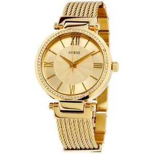Buy Shop Guess Soho Champagne Dial Stainless Steel Mesh Bracelet Watch For Women - W0638L2 USA Online