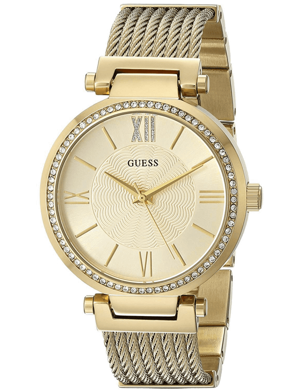 Buy Shop Guess Soho Champagne Dial Stainless Steel Mesh Bracelet Watch For Women - W0638L2 USA Online