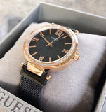 Buy Shop Guess Soho Diamonds Black Dial Black Mesh Bracelet Watch for Women - W0638L5 USA Online