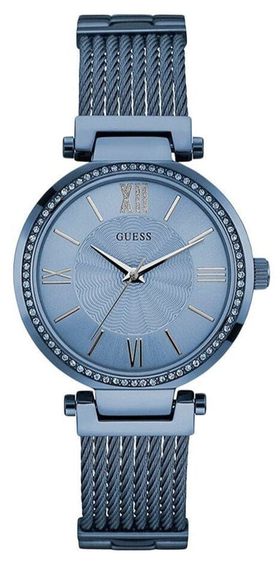 Buy Shop Guess Soho Diamonds Blue Dial Blue Mesh Bracelet Watch For Women - W0638L3 USA Online