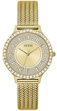 Buy Shop Guess Soiree Diamonds Gold Dial Gold Mesh Bracelet Watch for Women - GW0402L2 USA Online