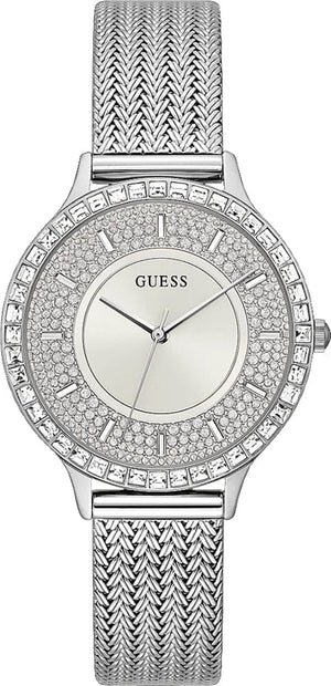 Buy Shop Guess Soiree Diamonds Silver Dial Silver Mesh Bracelet Watch for Women - GW0402L1 USA Online