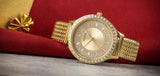 Buy Shop Guess Soiree Diamonds Gold Dial Gold Mesh Bracelet Watch for Women - GW0402L2 USA Online