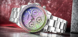 Guess Sol Chronograph Crystals Multicolor Dial Silver Steel Strap Watch For Women - GW0483L1