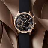Buy Shop Guess Solar 40mm Black & Rose Gold Dial Black Rubber Strap Watch For Women - W1135L4 USA Online